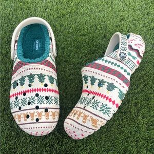 CROCS LINED FAIR ISLE BONE CLOG CHRISTMAS GINGERBREAD MEN’S SIZE 11